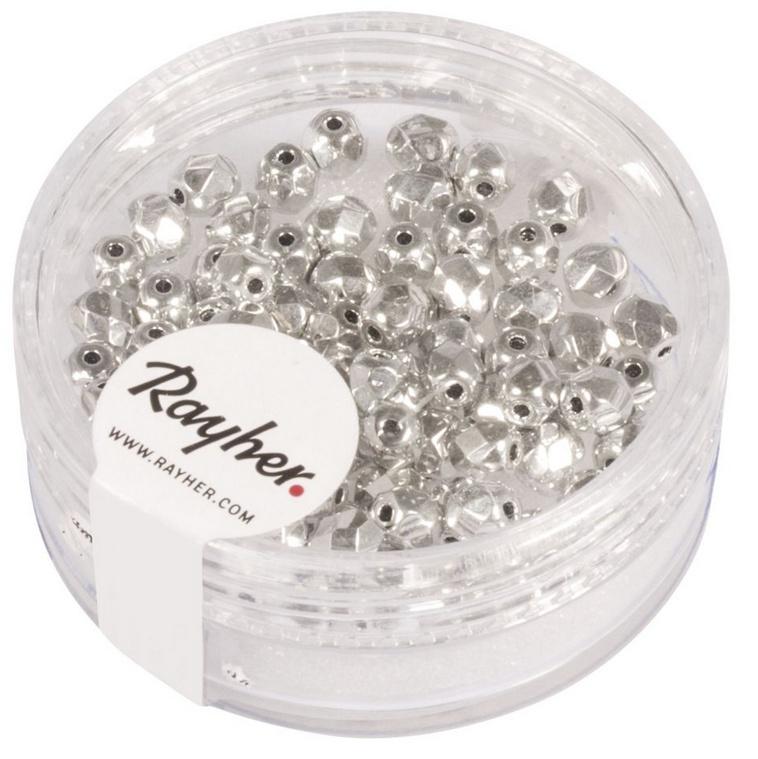 rayher Glas Schliffperle 4mm ø Brillant Silber
