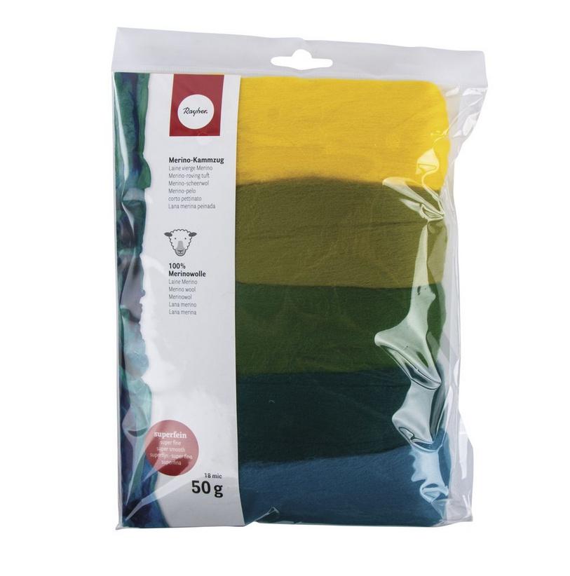 Produktbild rayher MERINO-KAMMZUG,SUPERFEIN 19MIC 5X10G GRUEN-TÖNE 5365300 2 von 2