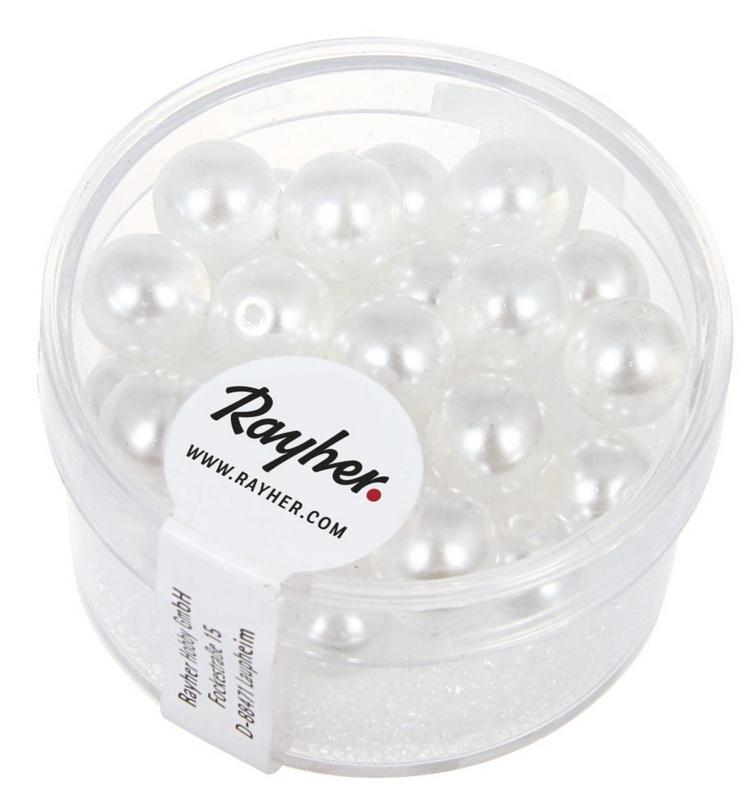 rayher RENAISSANCE GLASWACHSPERLEN 8MM HALBTRP. WEISS 25 STÜCK DOSE 14442100