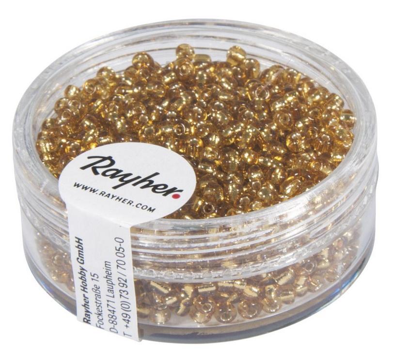 rayher ROCAILLES 2MM M.SILBER EINZUG, GOLD DOSE 17G 1406406