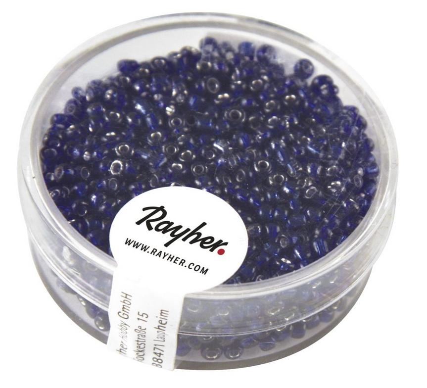 rayher ROCAILLES 2MM M.SILBER EINZUG, D'BLAU DOSE 17G 1406410