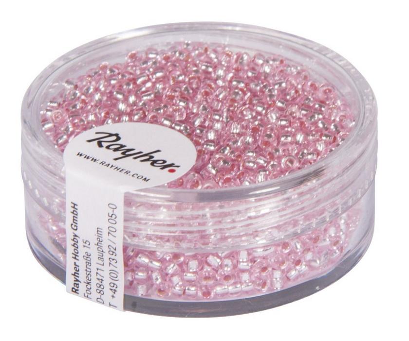 rayher ROCAILLES 2MM M.SILBER EINZUG, ROSE DOSE 17G 1406416