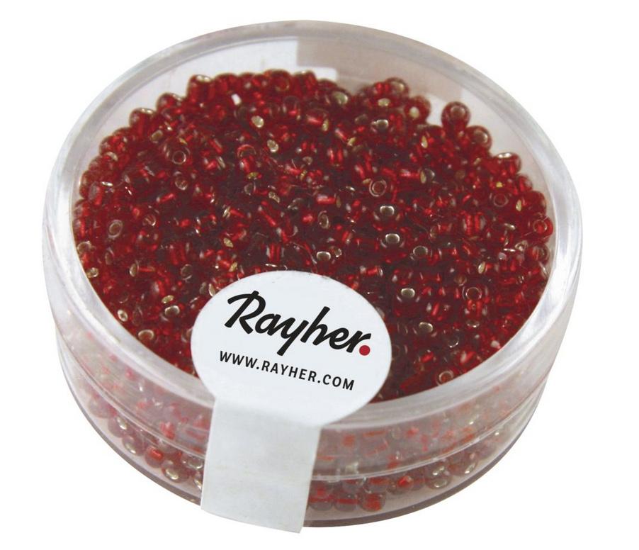 rayher ROCAILLES 2MM M.SILBER EINZUG, ROT DOSE 17G 1406418