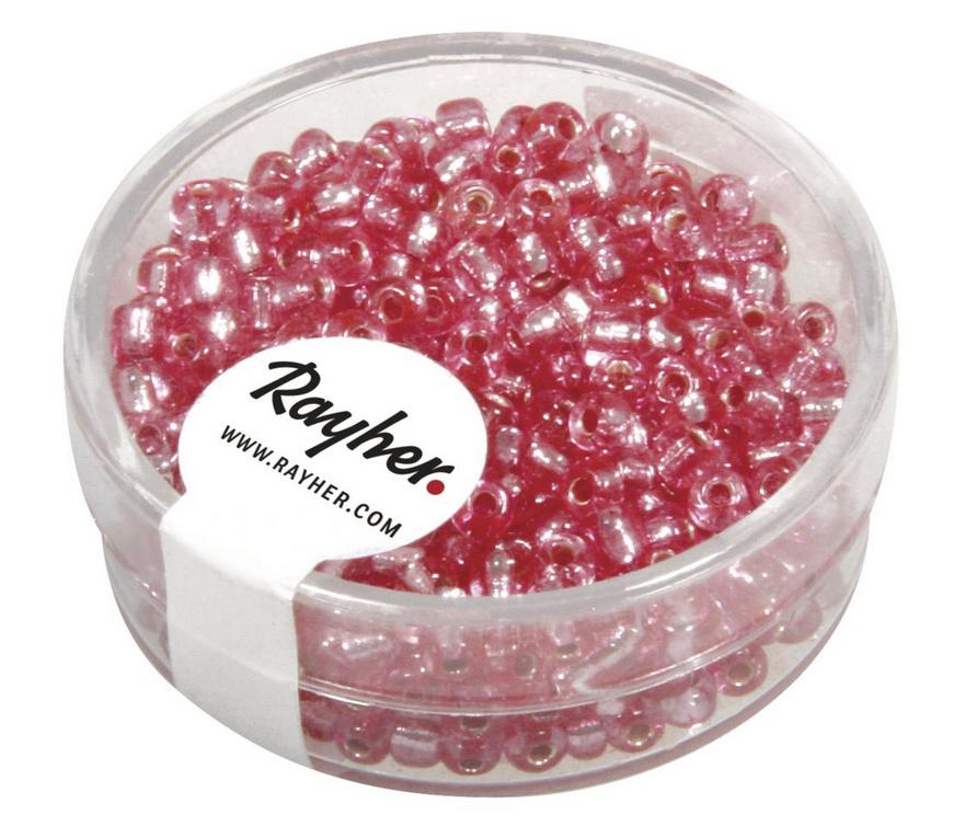 rayher ROCAILLES 2,6MM M.SILBER EINZUG, ROSE 16G DOSE 1405516