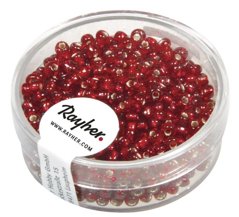 rayher ROCAILLES 2,6MM M.SILBER EINZUG, ROT 16G DOSE 1405518