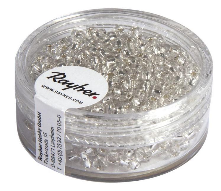 rayher ROCAILLES 2,6MM M.SILBER EINZUG, SILBER 16G DOSE 1405522