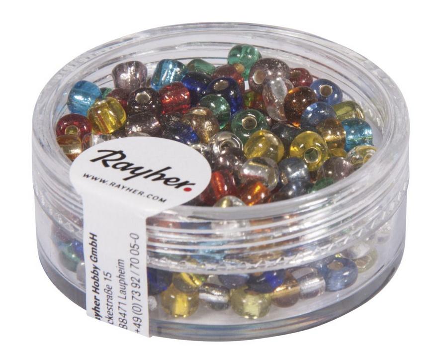 rayher ROCAILLES 4MM M.SILBER EINZUG GEMISCHT 17G DOSE 1430049