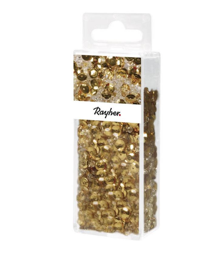 rayher PAILLETTEN-GLASPERLENMIX U. DRAHT GOLD 80G MIX U. DRAHT 50MX0,3MM 14538616
