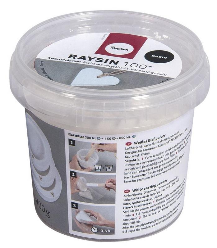 rayher Gießpulver Raysin 100, Eimer 400g, weiß