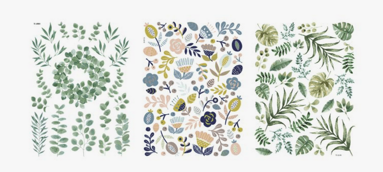 Transfer Rub on Botanical Flowers  3 Bogen