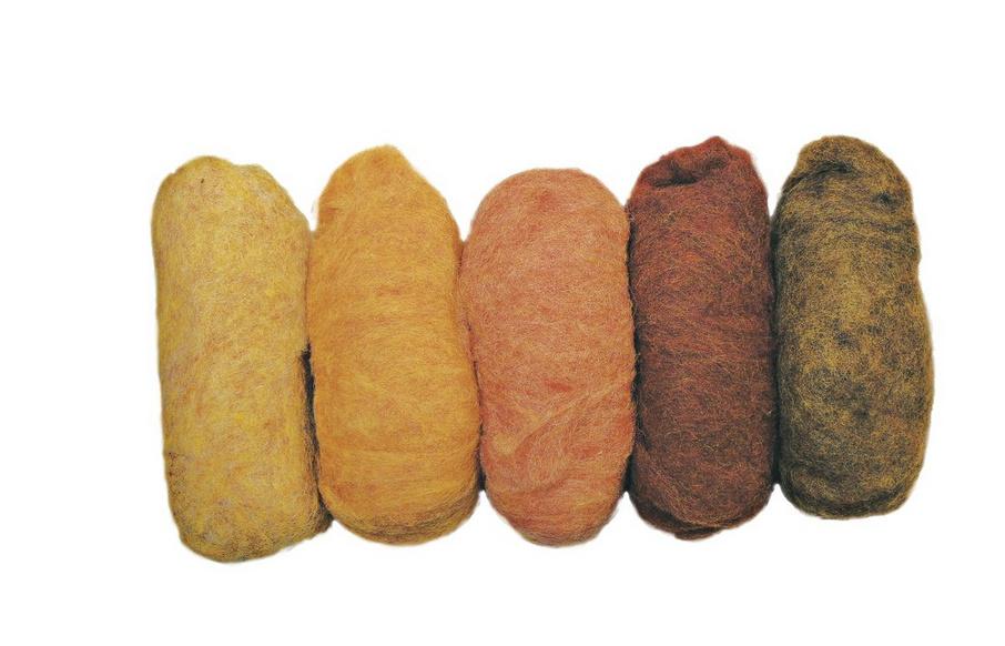 rayher REINE SCHURWOLLE MELIERT VLIES 5 FARBEN JE 20G GELB-TOENE 5363600
