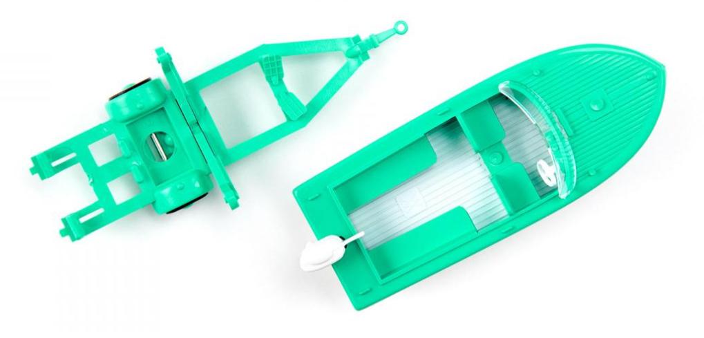 Produktbild WIKING 009503 - 1:87 Motorboot auf Anhänger - signalweiß/mintgrün 3 von 5