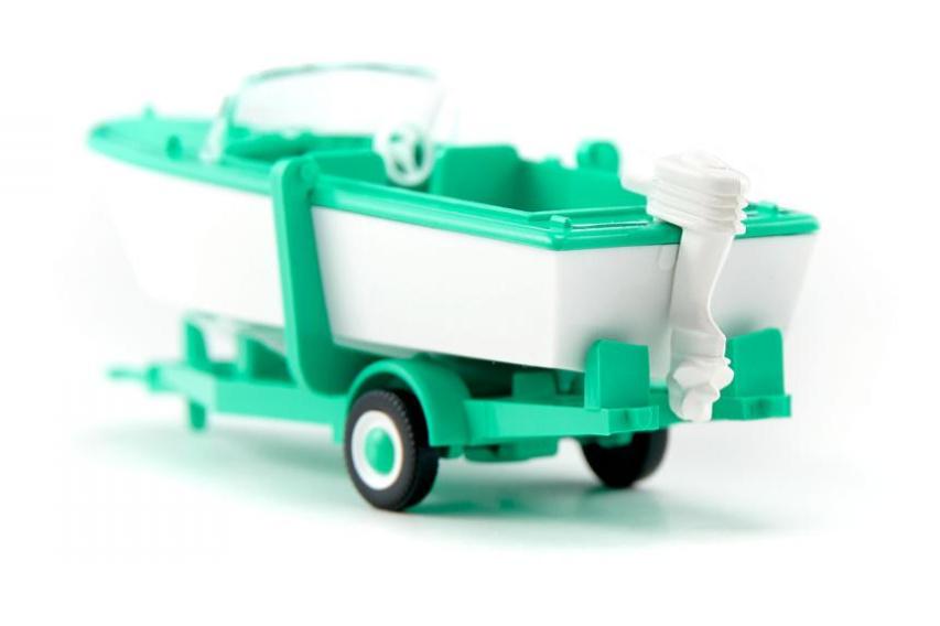 Produktbild WIKING 009503 - 1:87 Motorboot auf Anhänger - signalweiß/mintgrün 4 von 5