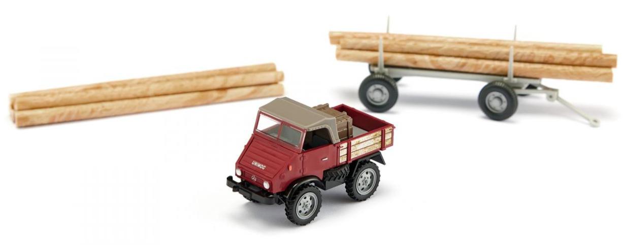 Produktbild WIKING 087006 1:87 Unimog U 411 mit Langholzanhänger - braunrot 2 von 5