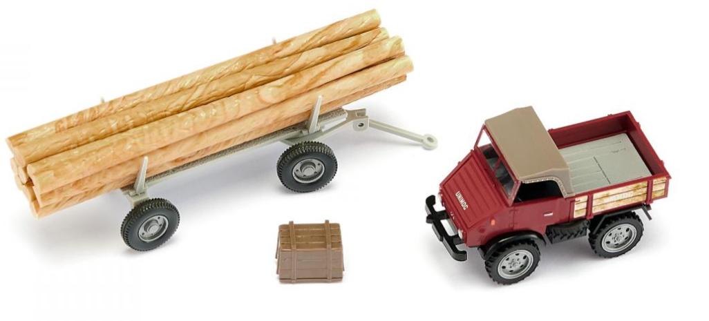 Produktbild WIKING 087006 1:87 Unimog U 411 mit Langholzanhänger - braunrot 4 von 5