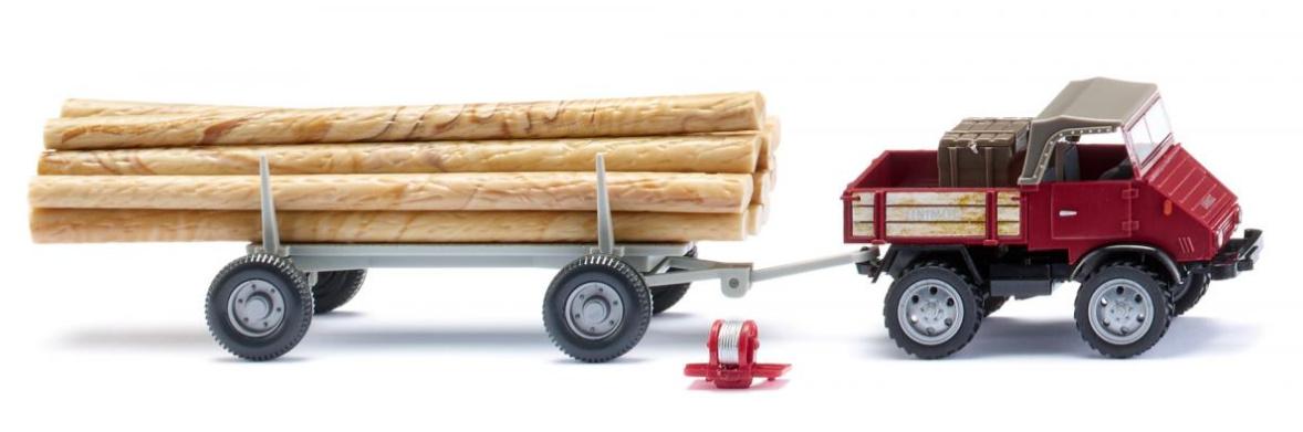 WIKING 087006 1:87 Unimog U 411 mit Langholzanhänger - braunrot