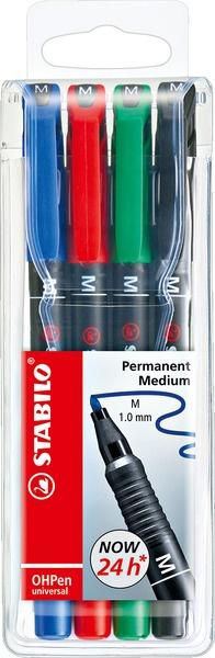 STABILO® Folienstift - STABILO OHPen universal - permanent medium - 4er Pack - grün, rot, blau, schwarz