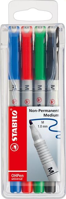 STABILO® Folienstift - STABILO OHPen universal - wasserlöslich medium - 4er Pack - grün, rot, blau, schwarz