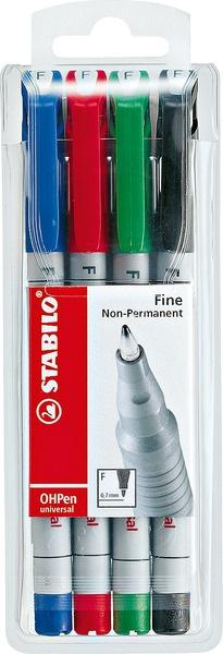 STABILO® Folienstift - STABILO OHPen universal - wasserlöslich fein - 4er Pack - grün, rot, blau, schwarz