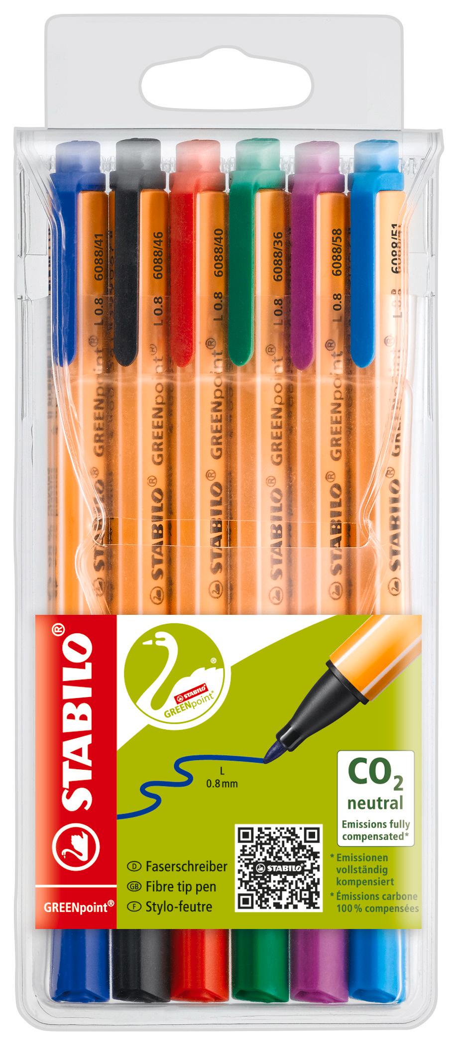 STABILO® Umweltfreundlicher Filzschreiber - STABILO GREENpoint - 6er Pack - mit 6 verschiedenen Farben