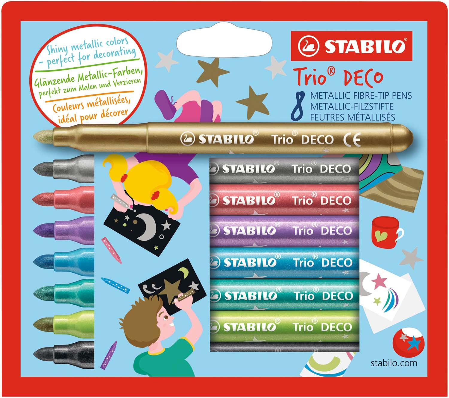 STABILO® Metallic-Filzstift mit robuster XL-Spitze - STABILO Trio DECO - 8er Pack - mit 8 verschiedenen Farben