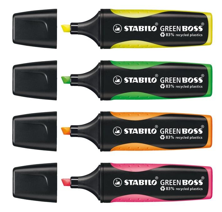 Produktbild STABILO® Umweltfreundlicher Textmarker - STABILO GREEN BOSS - 4er Pack - grün, rosa, orange, gelb 2 von 10