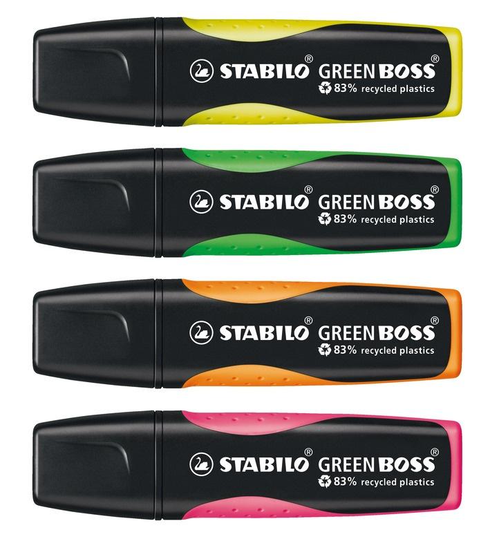 Produktbild STABILO® Umweltfreundlicher Textmarker - STABILO GREEN BOSS - 4er Pack - grün, rosa, orange, gelb 3 von 10