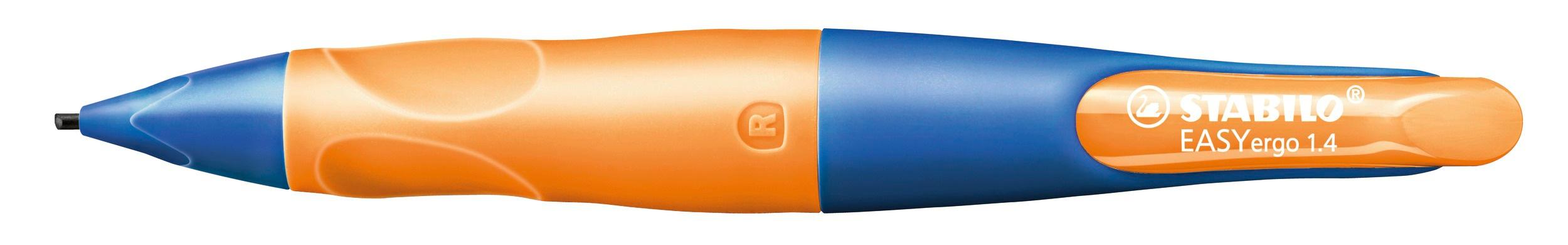 Produktbild STABILO® EASYergo 1.4  Druck-Bleistift für Rechtshänder in ultramarinblau/neonorange inklusive 3 dünner Minen - Härtegrad HB 2 von 6