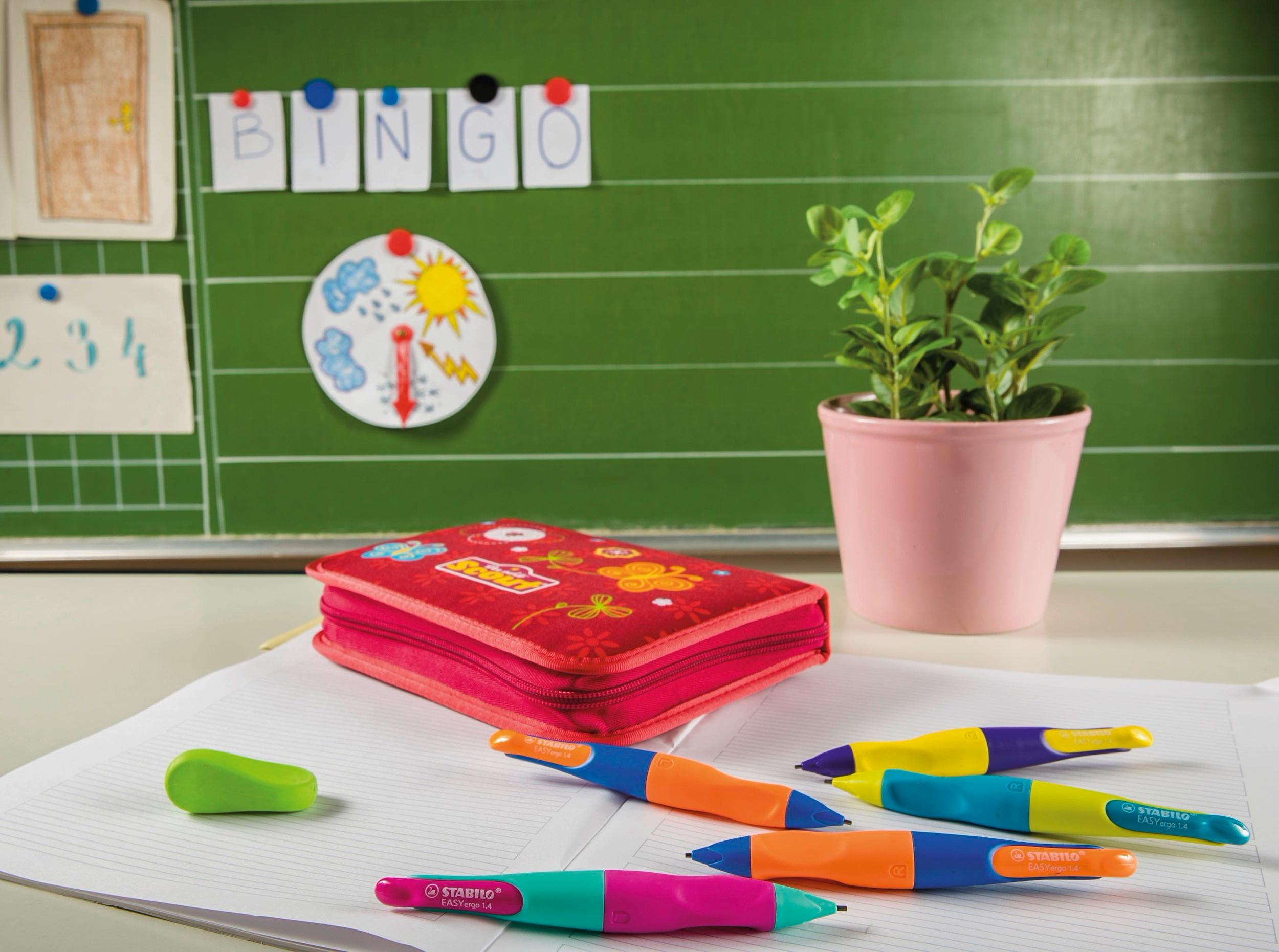 Produktbild STABILO® EASYergo 1.4  Druck-Bleistift für Rechtshänder in ultramarinblau/neonorange inklusive 3 dünner Minen - Härtegrad HB 5 von 6