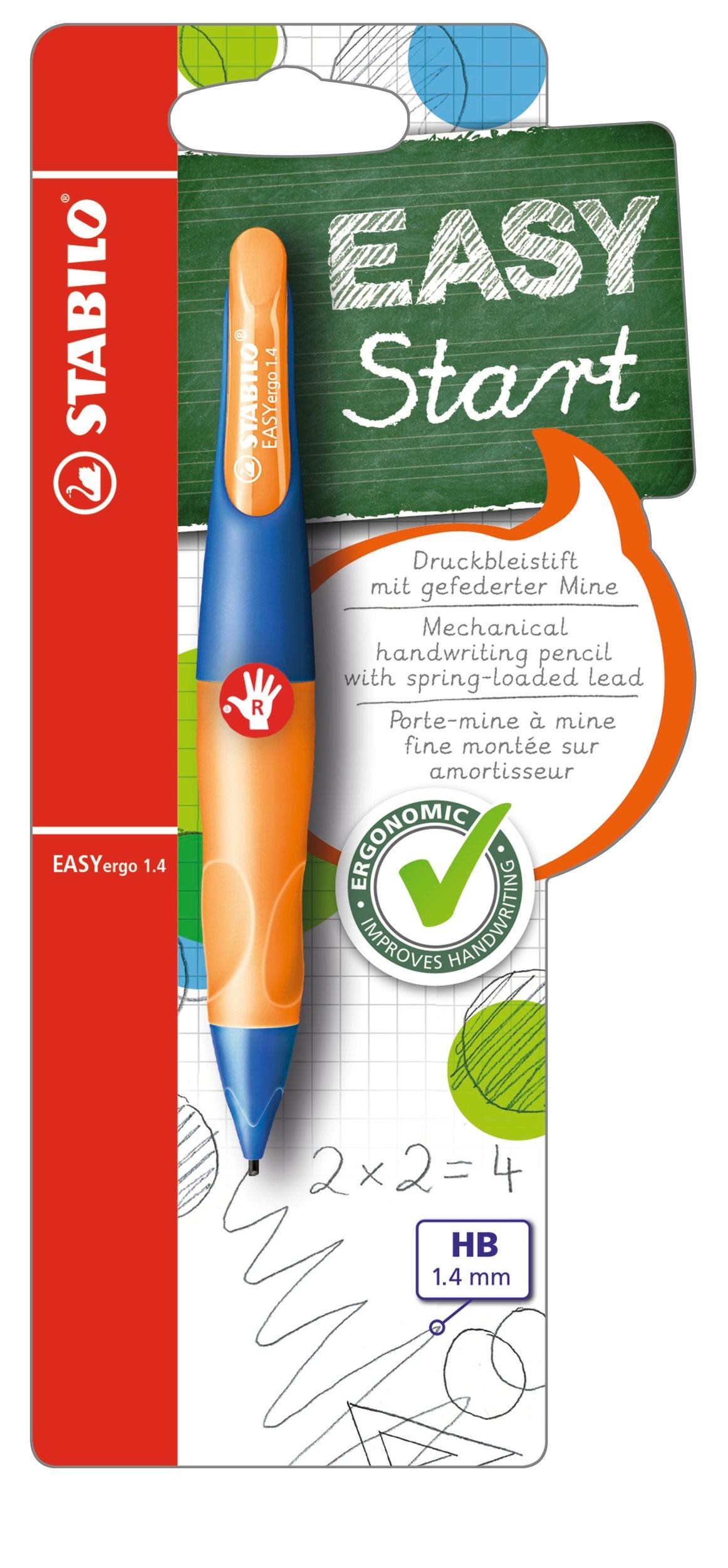 STABILO® EASYergo 1.4  Druck-Bleistift für Rechtshänder in ultramarinblau/neonorange inklusive 3 dünner Minen - Härtegrad HB