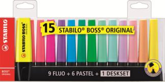 STABILO® Textmarker - STABILO BOSS ORIGINAL - 15er Tischset - 9 Leuchtfarben, 6 Pastellfarben