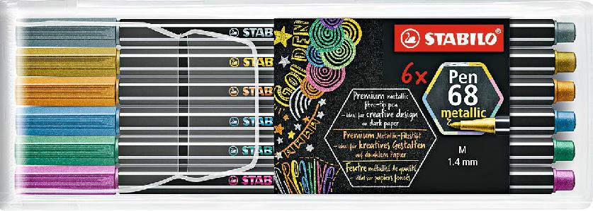 STABILO® Premium Metallic-Filzstift - STABILO Pen 68 metallic - 6er Pack - mit 6 verschiedenen Metallic-Farben
