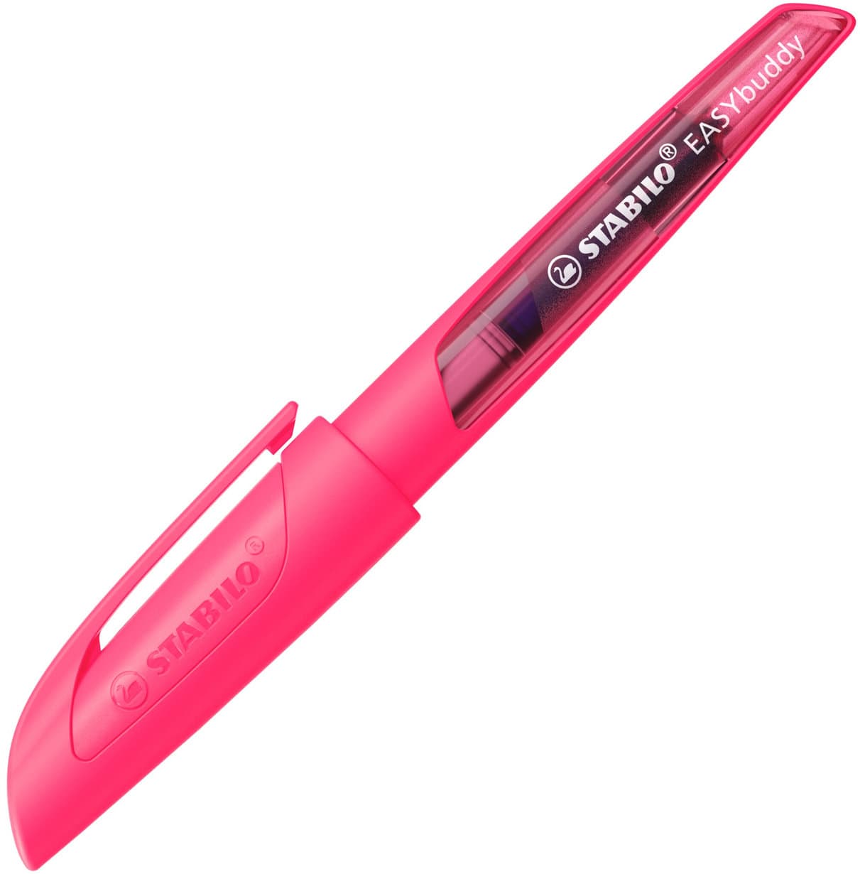 STABILO Schulfüller mit Standard-Feder M - STABILO EASYbuddy NEON in neonpink - blau (löschbar) - inkl. Patrone