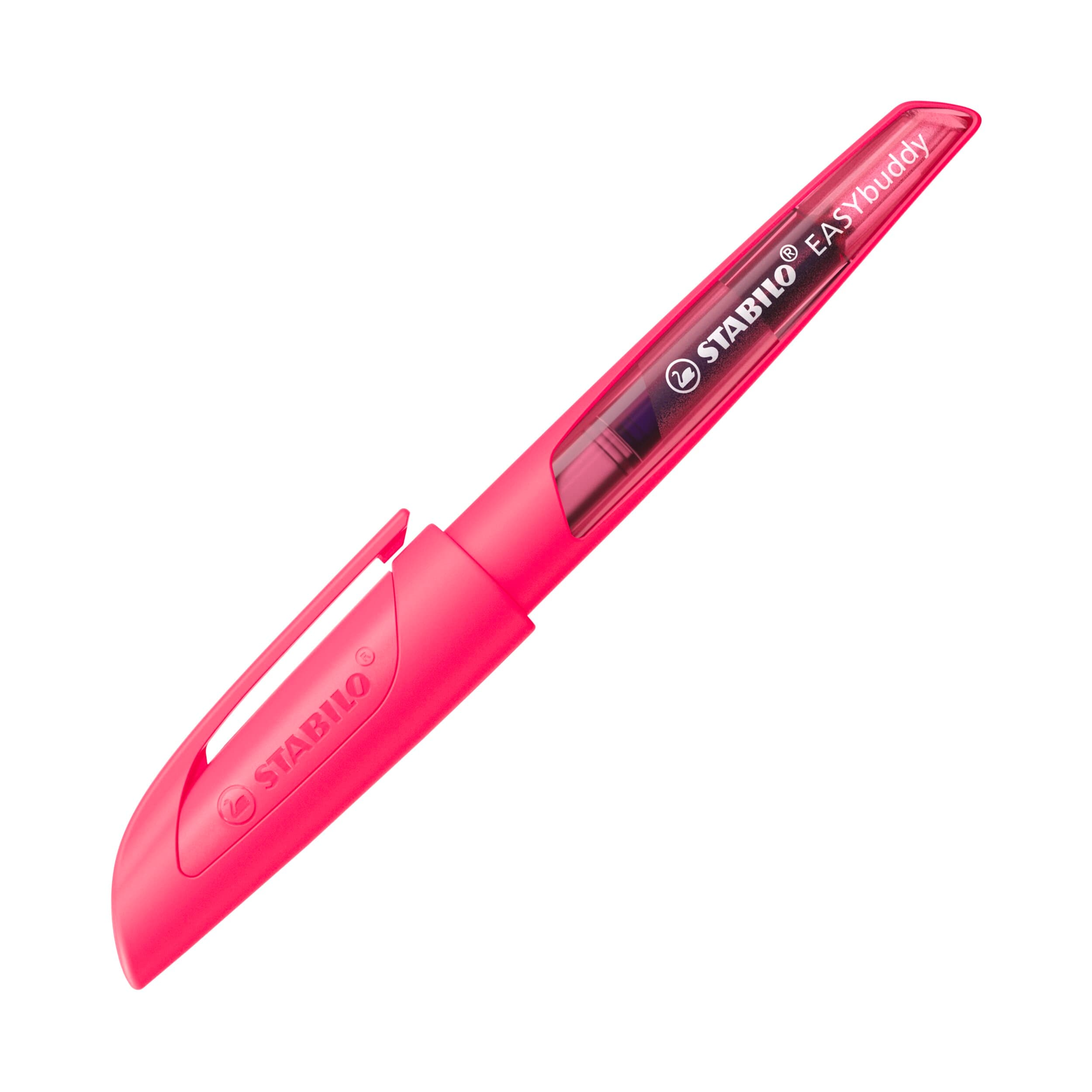 STABILO Schulfüller mit Linkshänder-Feder L - STABILO EASYbuddy NEON in neonpink - blau (löschbar) - inkl. Patrone