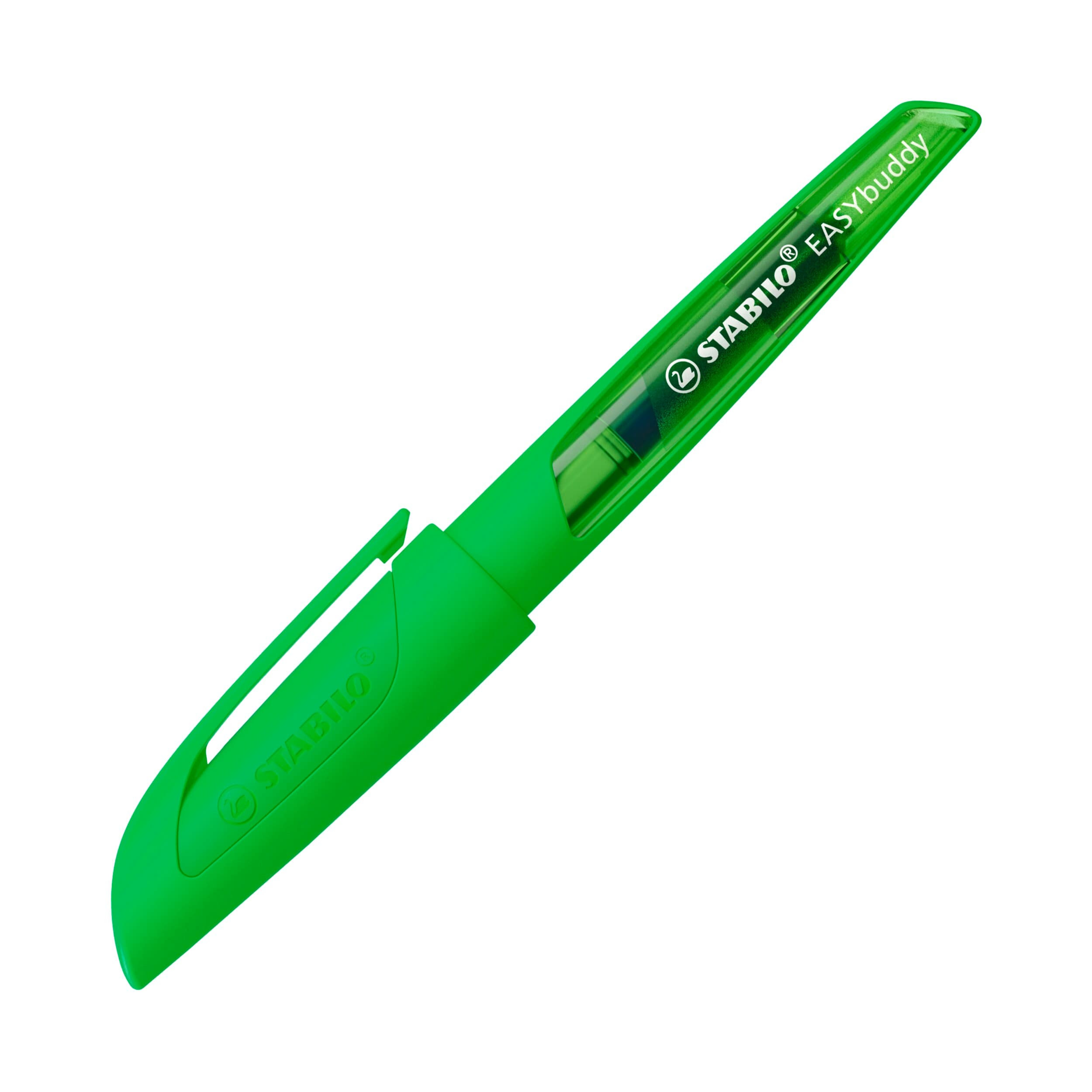 STABILO Schulfüller mit Standard-Feder M - STABILO EASYbuddy NEON in neongrün - blau (löschbar) - inkl. Patrone