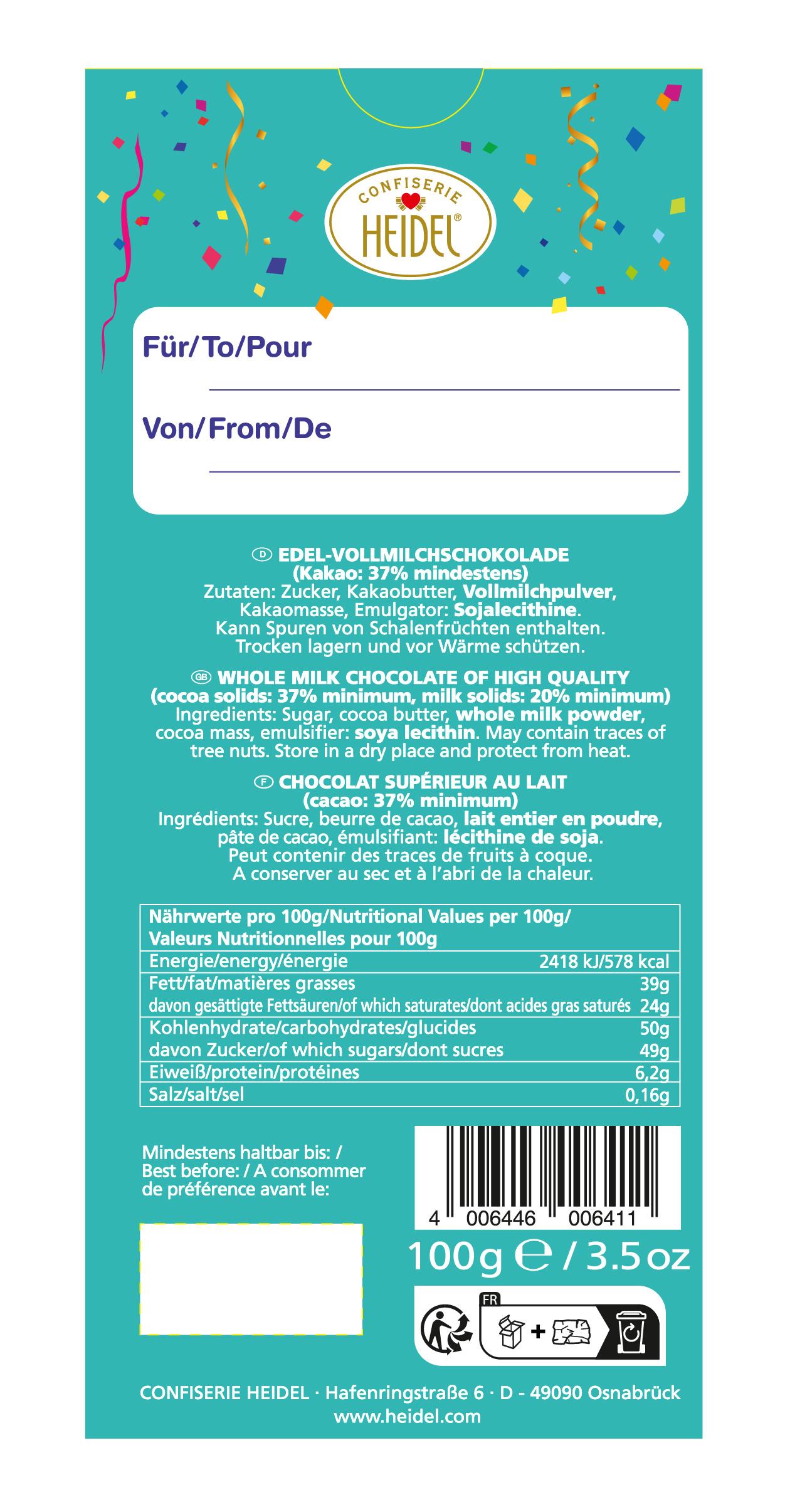 Produktbild HEIDEL Vollmilchschokolade Happy Birthday 4 von 4