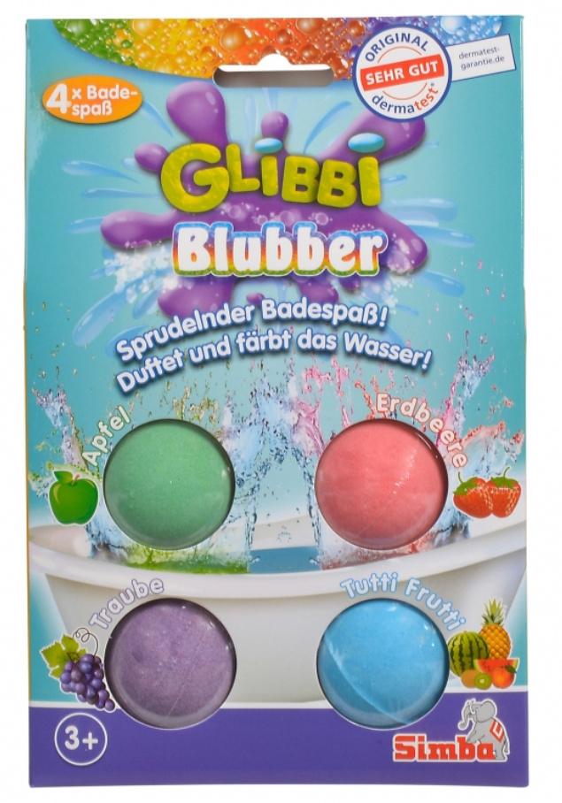 Simba - Glibbi Blubber - Sprudelnder Badespaß – Duftet und färbt das Wasser, 4 x Badespaß