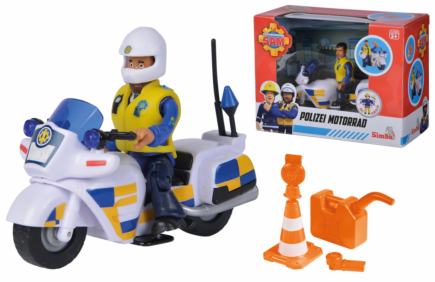 Simba - Feuerwehrmann Sam - Polizei Motorrad inkl. Polizist Malcom Figur und Zubehör