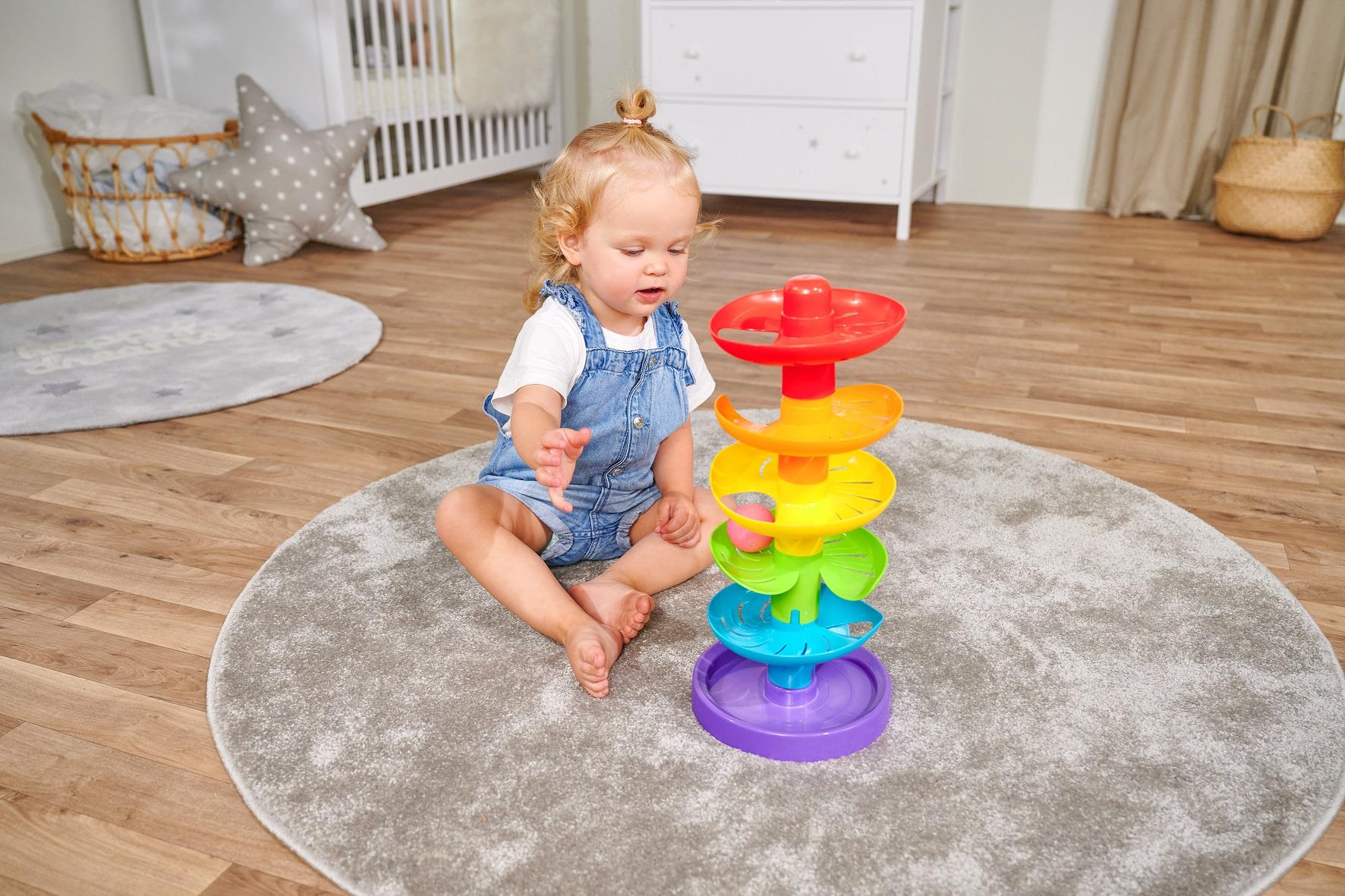 Produktbild Simba - ABC - Regenbogen Kugelturm, 5 Ebenen, 1 Standfläche, 2 farbige Bälle, 1 transparenter Ball mit Glöckchen 2 von 10