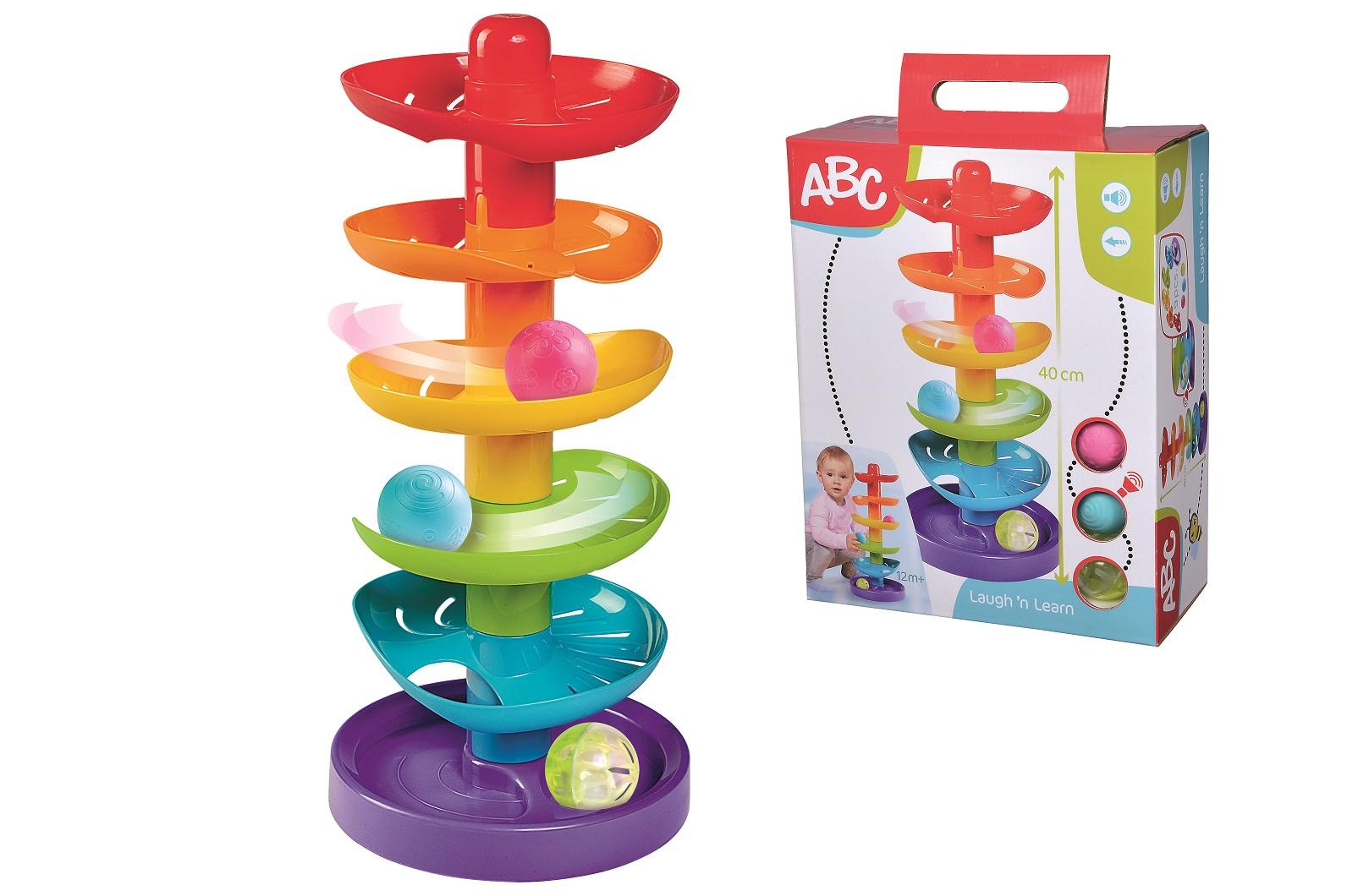 Simba - ABC - Regenbogen Kugelturm, 5 Ebenen, 1 Standfläche, 2 farbige Bälle, 1 transparenter Ball mit Glöckchen