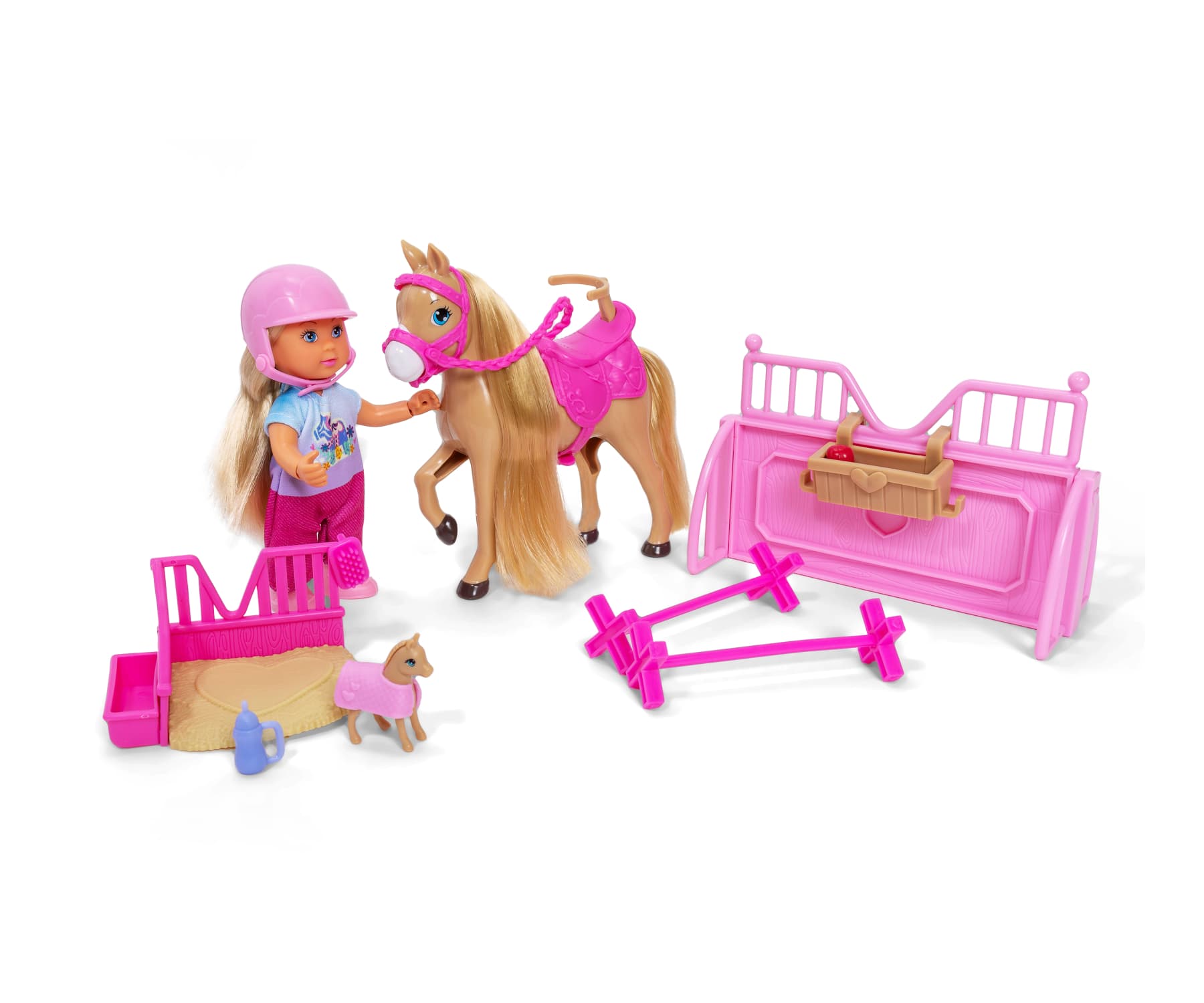Simba Evi Love Reiterin mit Pferd & Fohlen Spielset mit Hindernissen und Putzplatz
