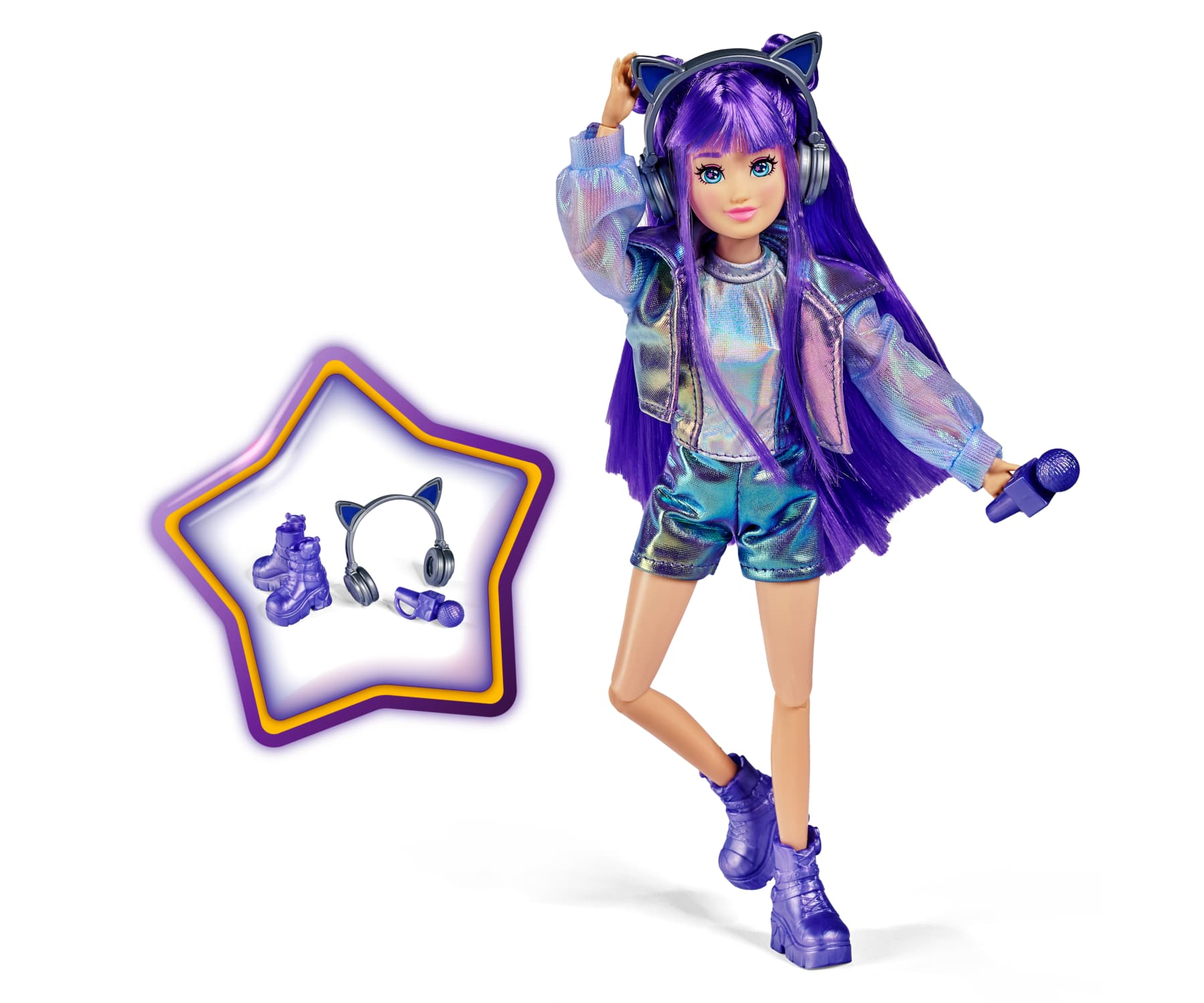 Simba K-POP Stage Nova Ankleidepuppe mit Mikrofon & Kopfhörern, 26 cm