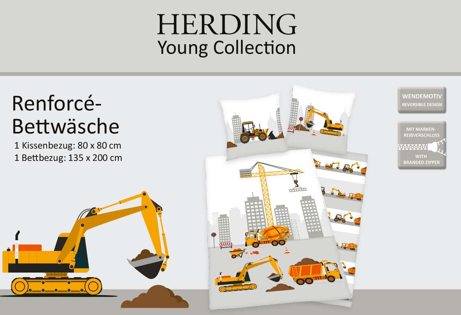 Produktbild Herding Young Collection Kinderbettwäsche Baustelle 80x80cm, 135x200cm 5 von 8