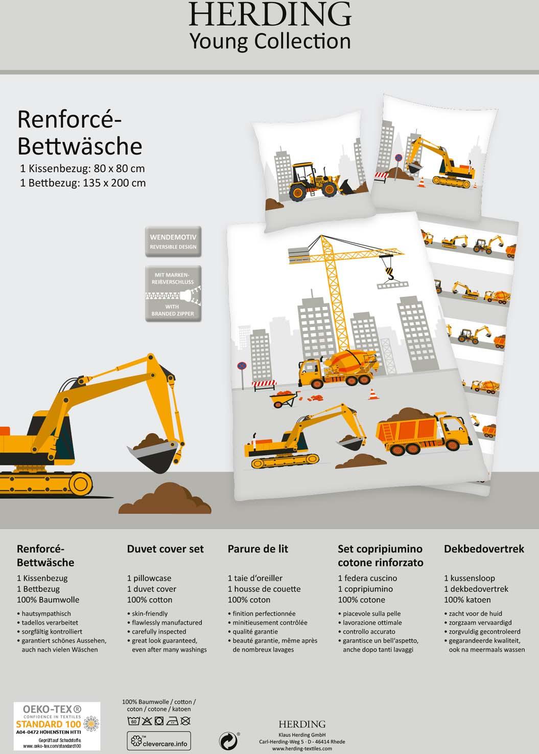 Produktbild Herding Young Collection Kinderbettwäsche Baustelle 80x80cm, 135x200cm 3 von 8