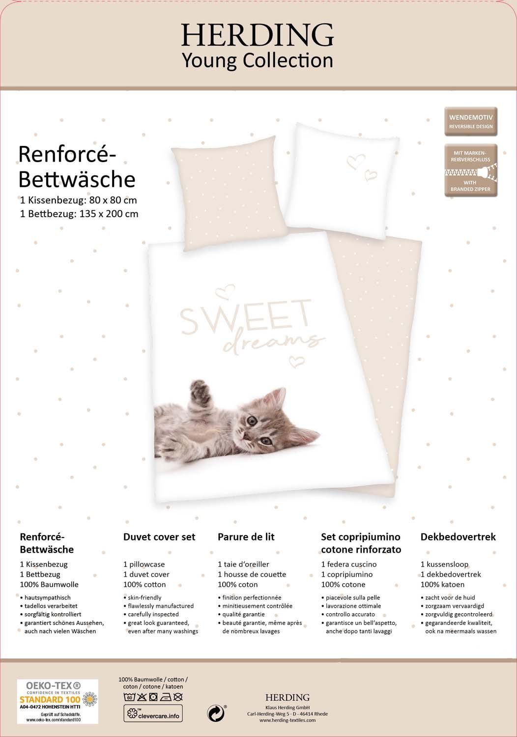 Produktbild Herding Young Collection Kinderbettwäsche Kätzchen 80x80cm, 135x200cm 2 von 8