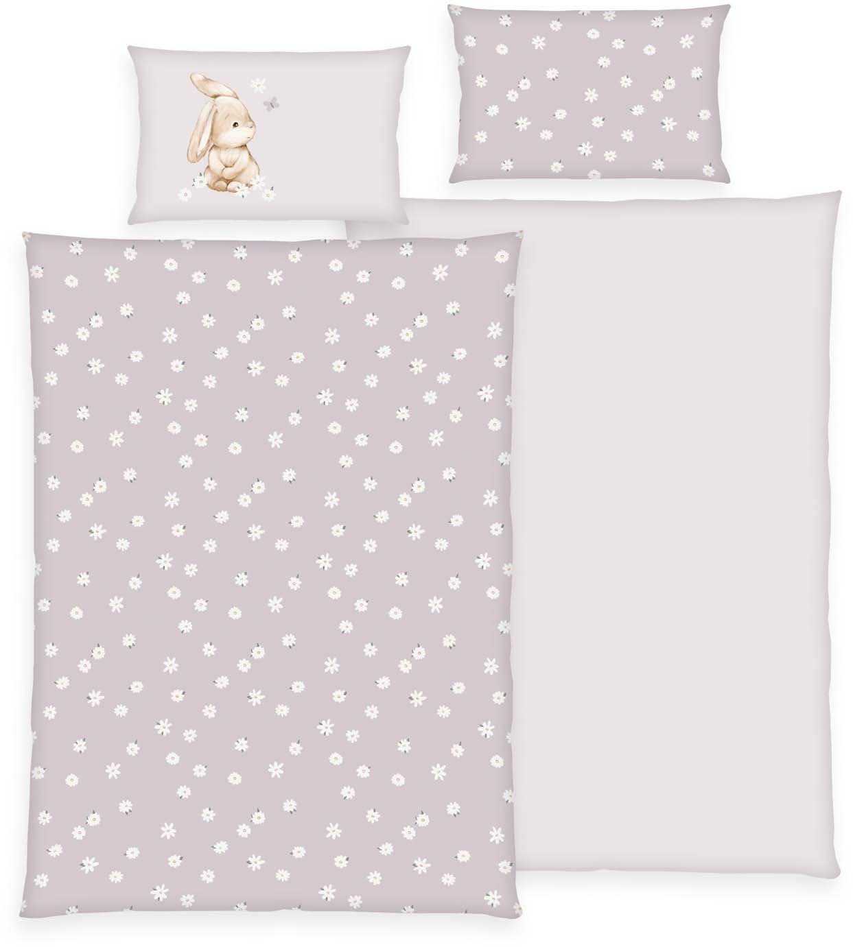 BabyBest Flanell-Kinderbettwäsche Flower Bunny 40x60cm, 100x135cm