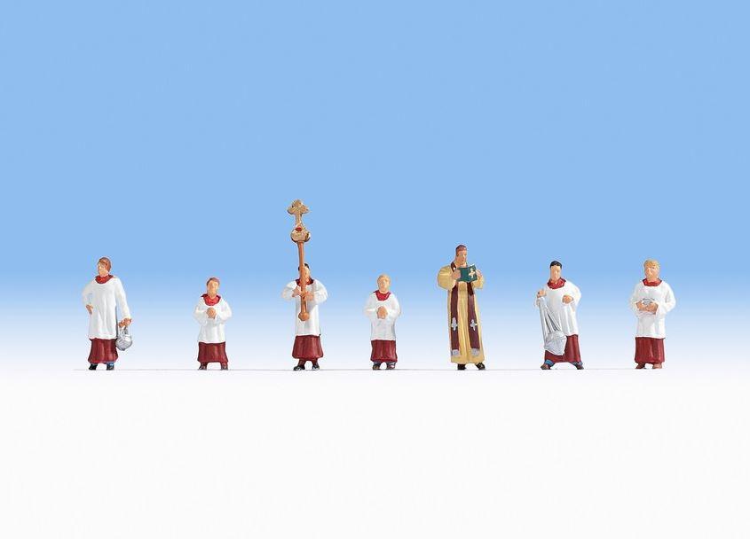 NOCH 15410 H0 FIGUREN - H0 - Pfarrer und Ministranten, 1 Pfarrer + 6 Ministranten