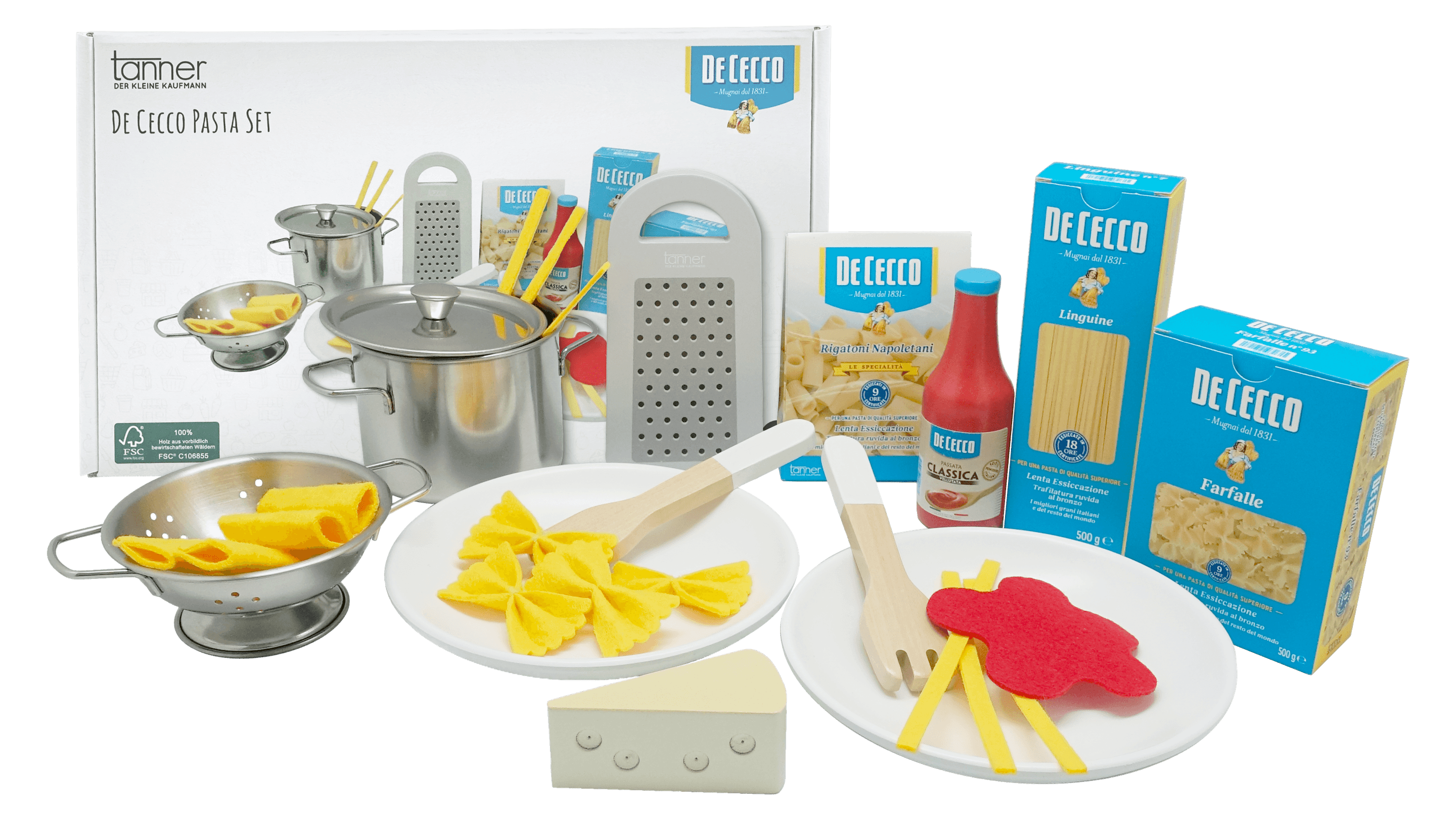 Tanner - De Cecco Pasta-Set 16-teilig mit Topf, Sieb, Tellern und Besteck