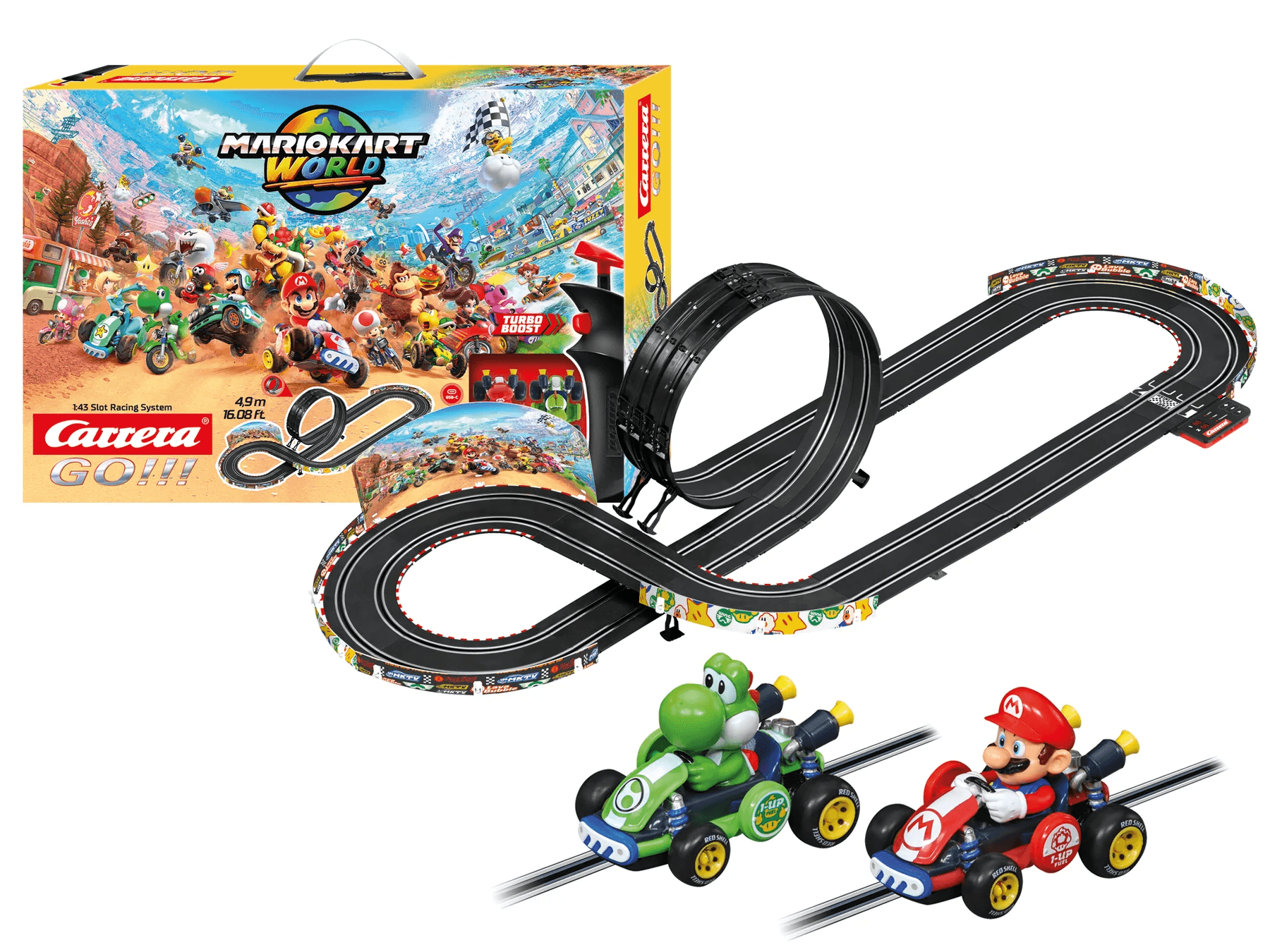 Carrera GO!!! - Mario Kart World Rennbahn Set mit Mario & Yoshi 4,9 m