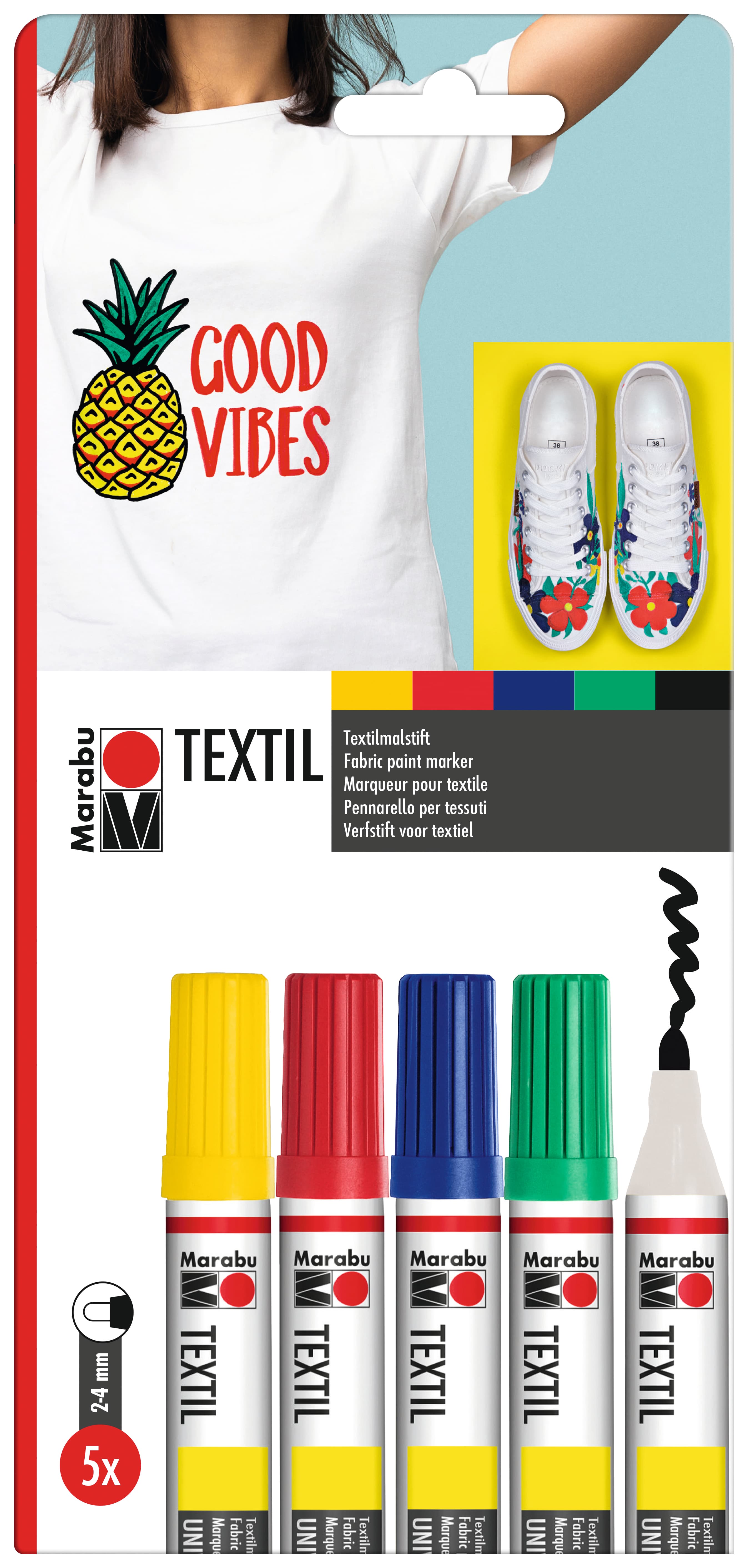 Marabu Textil Painter, 5er-Blister-Sortierung, 5 x 2-4 mm